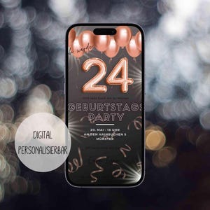 eCard Digitale Einladungskarte 18. 20. 30. 40. 50. Geburtstag rosegold als personalisierte Party Einladung zum online Versenden per WhatsApp