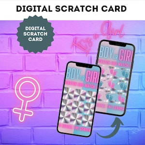 Carte à gratter numérique pour garçon ou fille TicTacToe pour fille Annonce de révélation du sexe Carte à gratter pour grossesse Ticket à gratter E-mail WhatsApp Réseaux sociaux