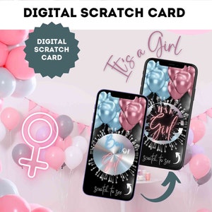 Carte à gratter numérique garçon ou fille Ballons pour fille Annonce de révélation du sexe Carte à gratter de grossesse Ticket à gratter E-mail WhatsApp Réseaux sociaux