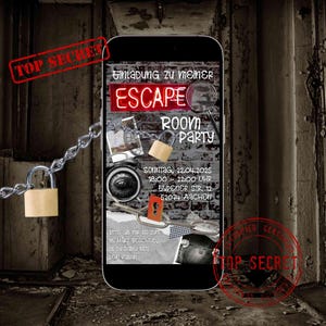 eCard Digitale Einladung zum Escape Room Game zum online Versenden per WhatsApp