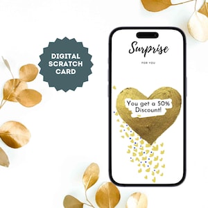 eCard Biglietto da grattare digitale a sorpresa con un cuore dorato e il testo desiderato, biglietto da grattare, biglietto da grattare per e-mail, WhatsApp, ecc.