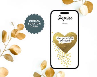 eCard Digitale kraslot als verrassing met gouden hart en eigen tekst, kraslot, kraslot voor e-mail, WhatsApp, etc.