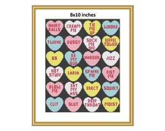 Patrón de punto de cruz Dirty Conversation Hearts de 8 x 10 pulgadas / Descarga digital / Sweethearts