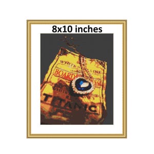 8x10&quot; タイタニック号のネックレスとチケットのクロスステッチ パターン | デジタル ダウンロード | PDF