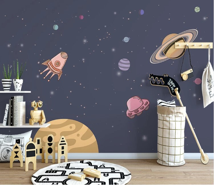 Kids Wallpaper Child Space Wallpaper Planets Space Wall | Etsy UK