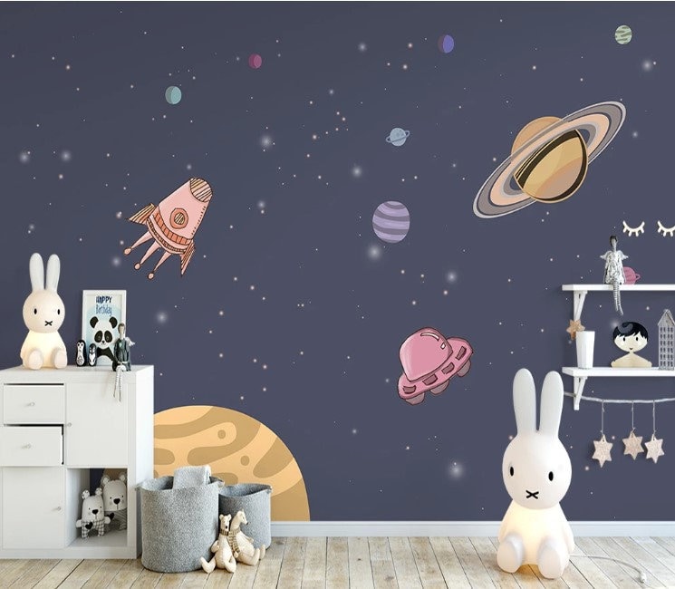 Kids Wallpaper Child Space Wallpaper Planets Space Wall | Etsy UK