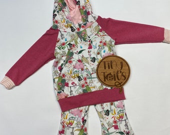 May Gibbs Gum Nut Baby Australian Wattle Blossom Butterfly Floral Matching Hoodie and Flare Pants