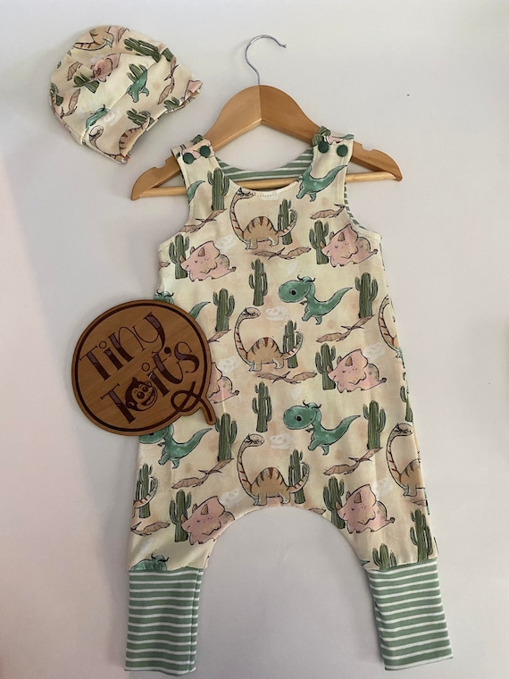 Dinosaur Prehistoric Baby Romper Jumpsuit Set With Beanie Size 3-6