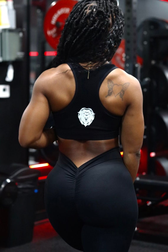Black V Back Scrunch Butt Lifting Leggings & Sports Bra 