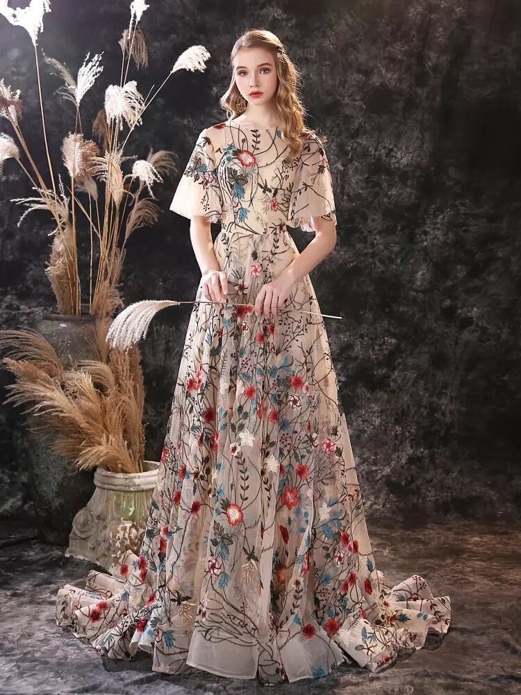 Floral Embroidered Dress - Etsy Singapore