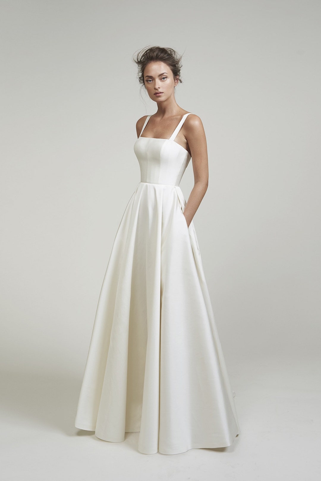 Custom Square Neck Satin Wedding Dress Minimalist Simple Plain - Etsy