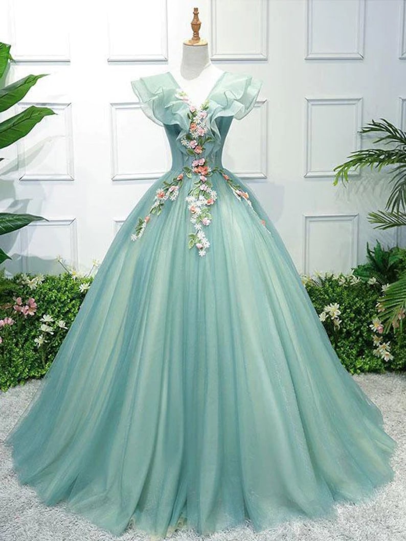 Green Tulle Fairycore A-line Prom Dress Whimsical Cottagecore - Etsy