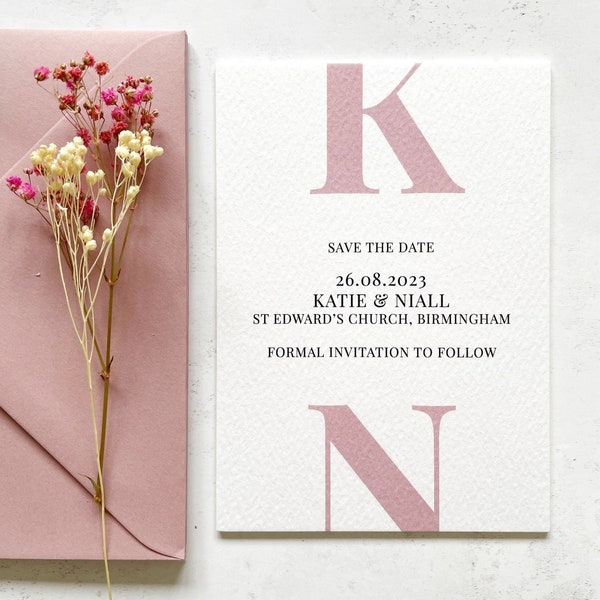 CALYPSO Modern Save the Date Card, Dusky Pink Save the Date, Personnalisé Minimaliste Save the Date, Papeterie de mariage, Save the Date Invite