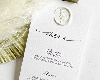 IRIS Modern Wedding Menu Wax Seal, Minimalist Wedding Menu, Wedding Stationery, Wedding Breakfast Reception Menu, On the Day Stationery