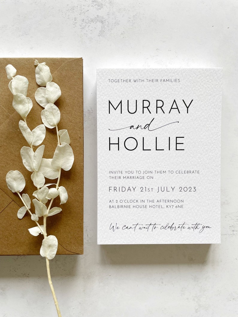 ODITE Wedding Invitation Card, Personalised Minimalist Invitation, Monochrome Wedding Invite, Modern Wedding Stationery, Wedding Day Invite image 1