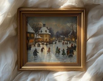 Winter Village Ice Skating Scene Printable Christmas Wall Art, Holiday Decor, Cozy Winter 47