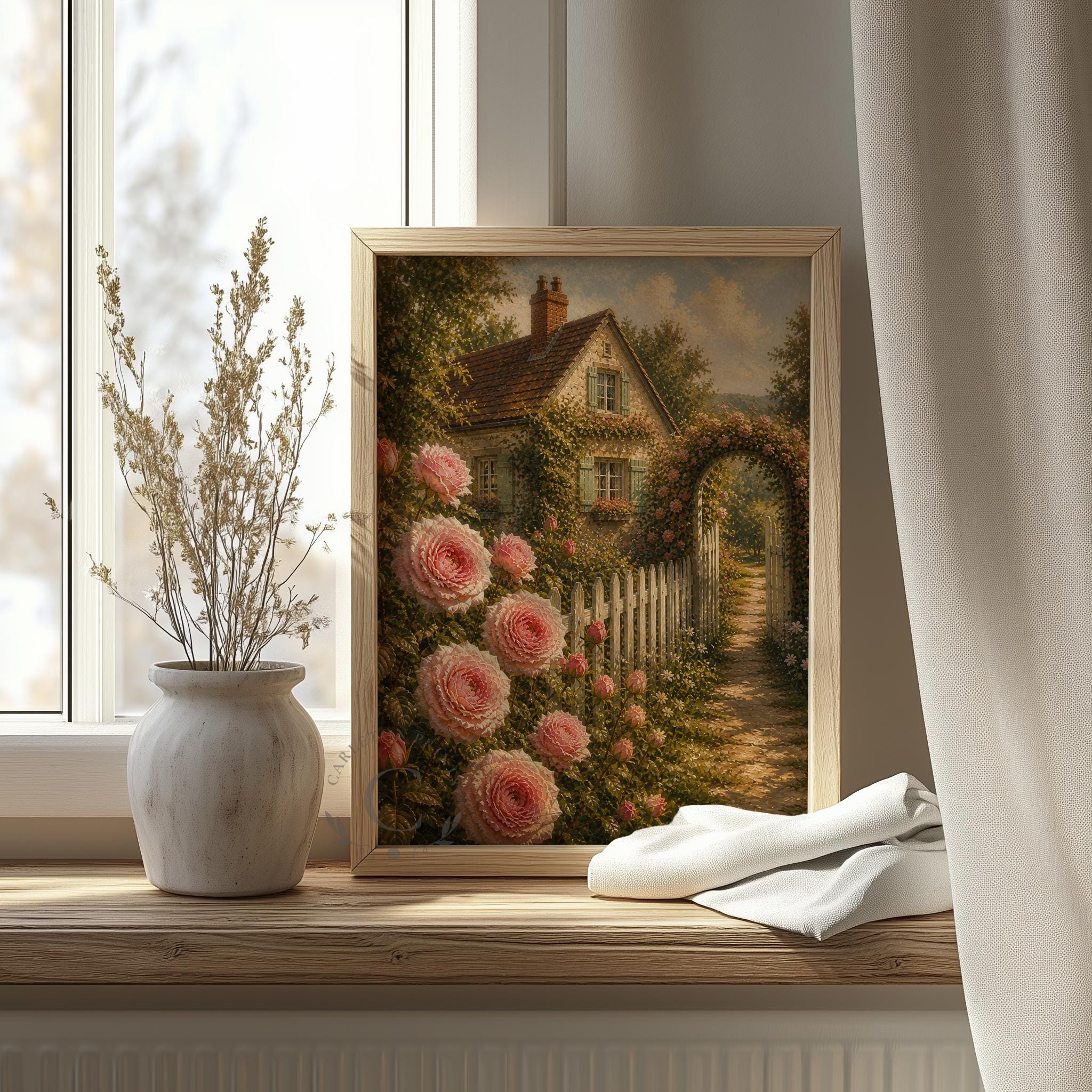 Cottage Garden Wall Art Printable, Vintage Rose Garden Painting, Spring ...