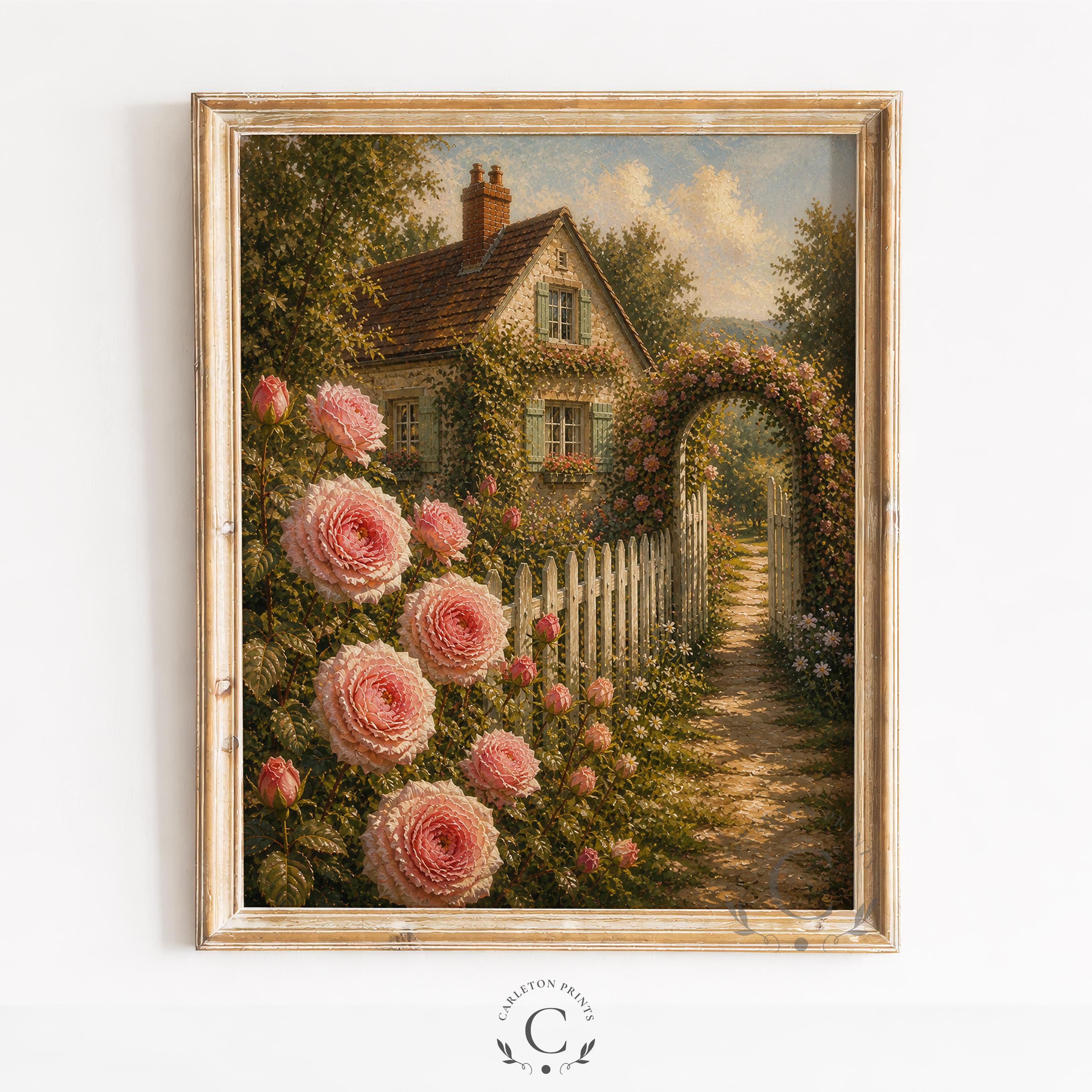 Cottage Garden Wall Art Printable, Vintage Rose Garden Painting, Spring ...