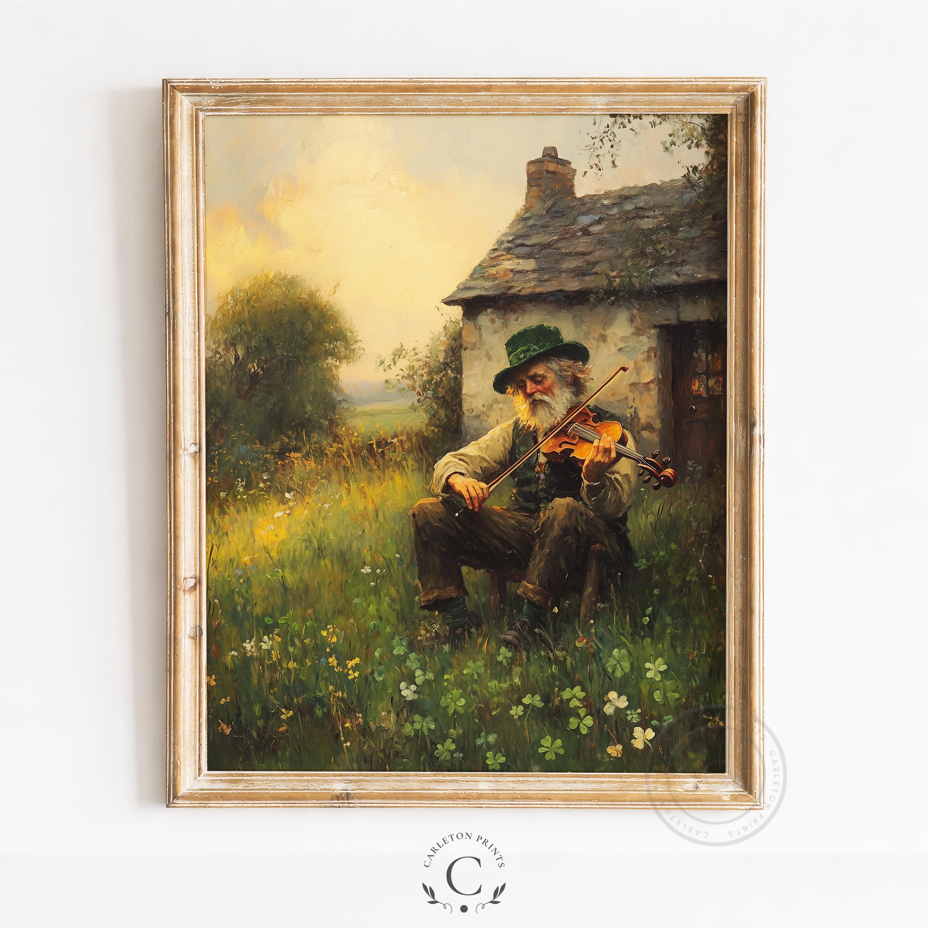 Rustic Fiddle St Patrick's Day Leprechaun Playing the Fiddle Print - Vintage Folklore ...