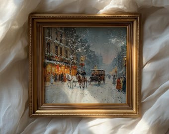 Winter Street Printable Art - Charming Snowy Cityscape, Christmas Decor, Oil Painting, Wall Art 49