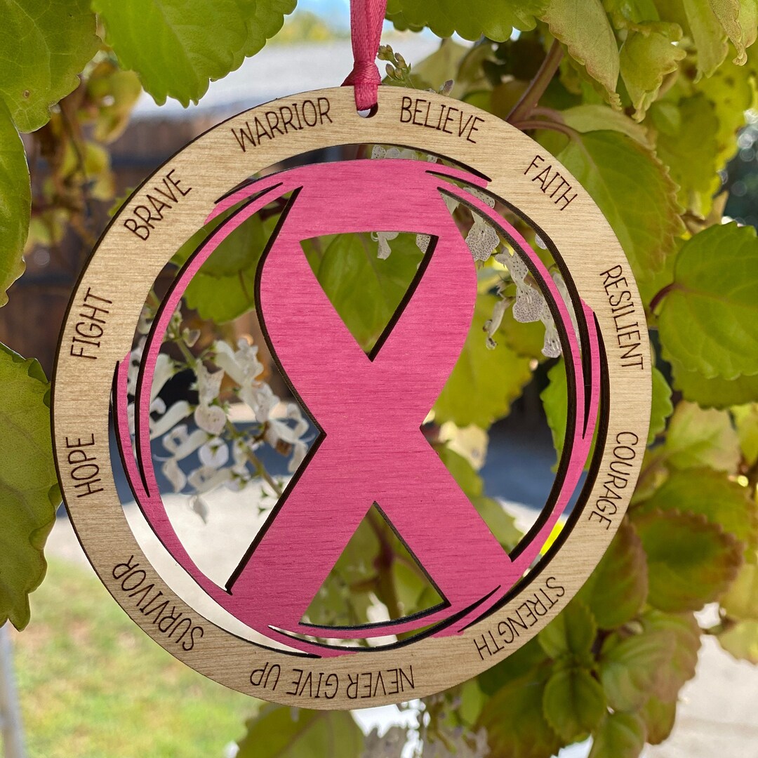 Breast Cancer Ribbon Ornament Survivor Ornament Wood Etsy