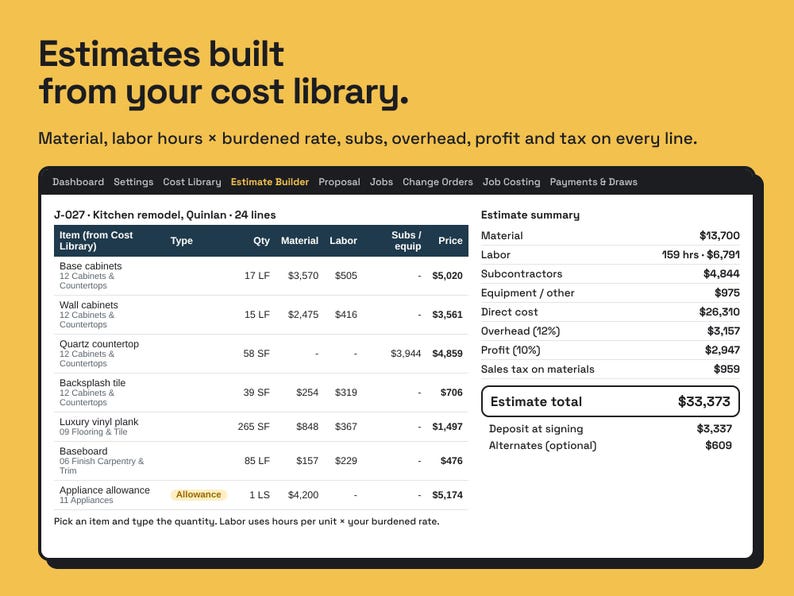 Contractor Estimate Template & Job Costing Spreadsheet, Construction ...