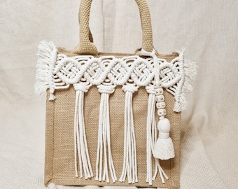 Personalized Macramé Jute Bag with Name