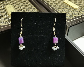 Natural sugilite pearl beads earrings rare sakura dainty drop dangle earrings