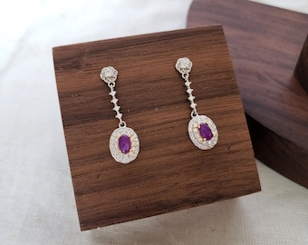 Natural sugilite earrings grand victorian style gemstone purple gel grade gem dangle with crystals
