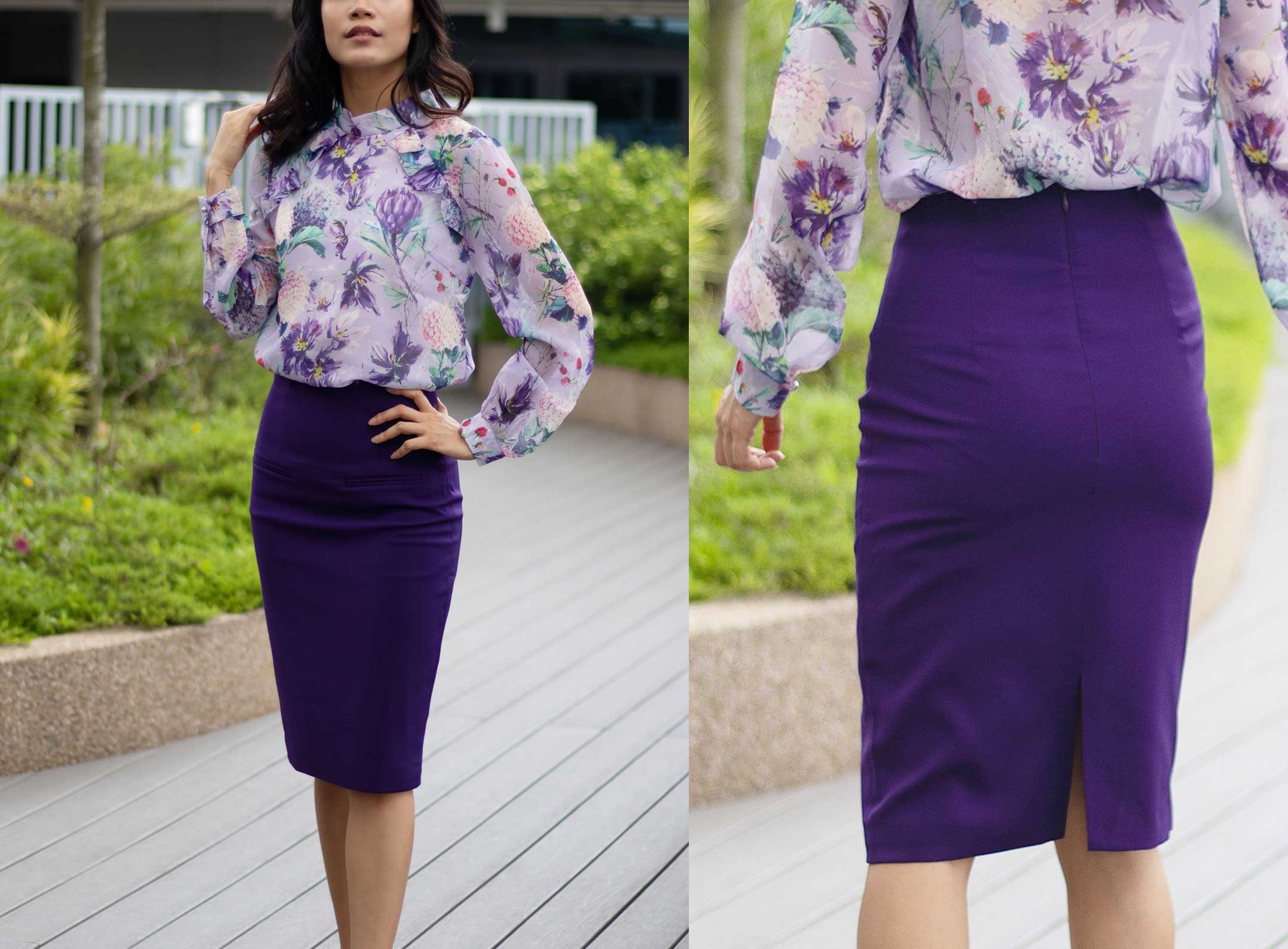 Mauve floral pencil skirt top