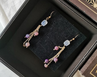 Natural Sugilite 14k gold bead drop dangle earrings with opal