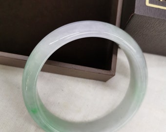 Translucent jade dual colour purple lavender and light green wide bangle
