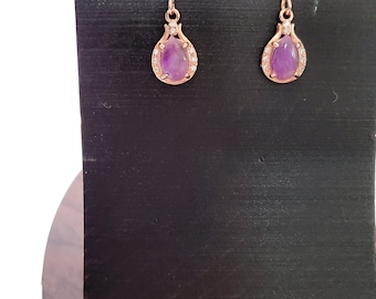 Natural sugilite earrings watercolor purple rose gold dangle earrings with crystals gemstone teardrop