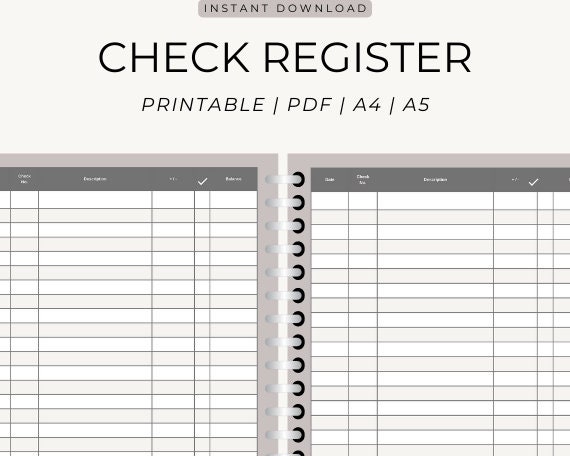 PRINTABLE Checkbook Register Inserts, Check Register Pages, Transaction ...