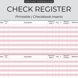 AFDRUKBAAR ROZE chequeregister, afdrukbaar register voor chequeboek