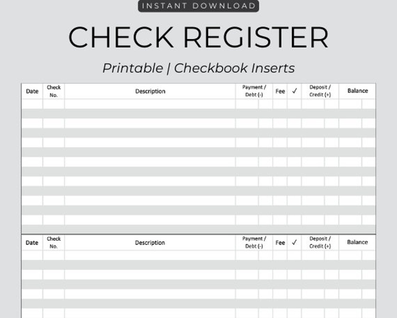PRINTABLE Check Register, Printable Register for Checkbook - Etsy