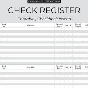 PRINTABLE Check Register, Printable Register for Checkbook