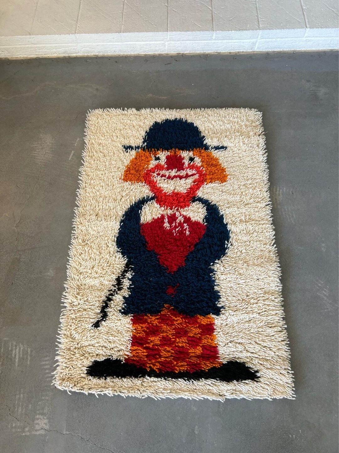 60's EGE RYA VANGUARD Clown Cream Wool Unused Mid Century Danish Rya ...