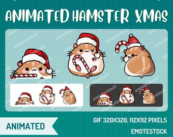 Emote animado de hámster / Emotes navideños de Twitch / Animación de Twitch / Emotes animados para streaming / Emotes navideños / Gráficos para streaming