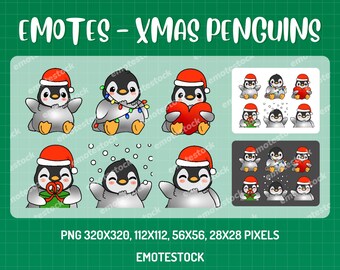 Emotes de pingüinos navideños / Emotes kawaii para Twitch / Gráficos navideños para Twitch / Gráficos para streamers / Emotes para streaming / Animales lindos para Twitch