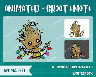 Emote navideño animado de Groot / Emotes de Twitch / Navidad en Twitch / Emotes animados para streaming / Emotes navideños / Gráficos para streamers