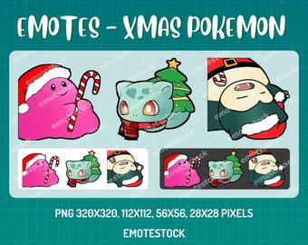 Emotes navideños / Emotes de Twitch / Emotes kawaii de Twitch / Gráficos navideños de Twitch / Gráficos para streamers / Emotes para streaming
