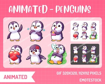 Emoticonos animados de pingüinos / Emoticonos adorables para Twitch / Gráficos para streamers / Emoticonos animados para streaming / Emoticonos de pingüinos para Twitch