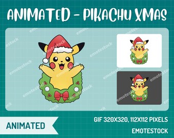 Emote navideño Pikachu animado / Twitch Pokemon Emotes / Twitch Christmas / Emotes animados en streaming / Emotes navideños