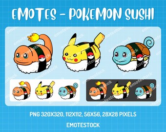 Emotes de sushi de Pokémon / Emotes de Twitch / Emotes de comida para Twitch / Emotes de Pokémon para Twitch / Gráficos para streamers / Emotes para streaming / Emotes de Discord