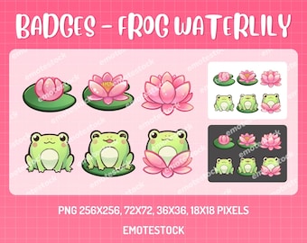 Insignias de Twitch de rana y nenúfar / Insignias de suscripción Kawaii para streamers (descarga digital)