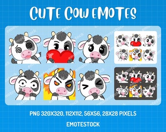 Emotes de vaca / Emotes de Twitch / Gráficos de Twitch / Gráficos para streamers / Emotes de streaming / Animales lindos de Twitch / Emote de vaca de Twitch