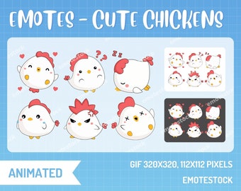 Emoticonos de pollos animados / Emoticonos de Twitch / Gráficos de animales para Twitch / Gráficos para streamers / Emoticonos animados para streaming / Emoticonos adorables