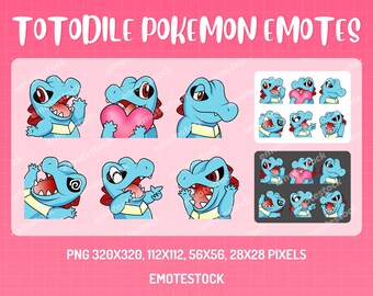 Conjunto de gestos de Totodile / Gestos de Pokémon / Gestos de Twitch / Gestos de Discord / Gráficos de Twitch / Gráficos para streamers / Gestos para streaming / Gestos para gamers
