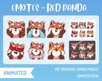 Emoticonos animados de panda rojo / Emoticonos de Twitch / Gráficos para Twitch / Gráficos para streamers / Emoticonos animados para streaming